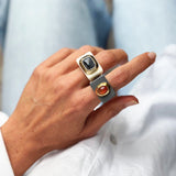 Anillo mujer crema con labradorita