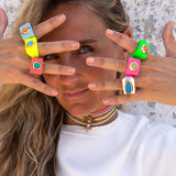 Anillo Verde Fluor con piedra natural Cuarzo sandia