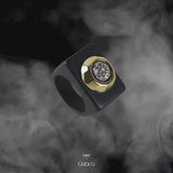anillo negro grande con drusa de titatnio