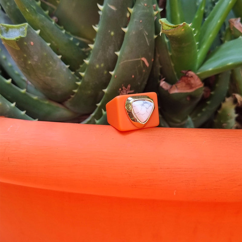 Anillo para mujer color naranja mármol