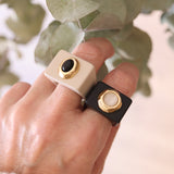 Anillos bisutería grandes beige con Onix