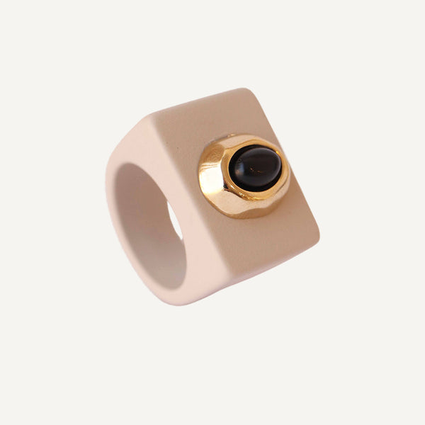 Anillos bisutería grandes beige con Onix