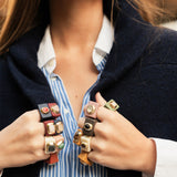 Anillo mujer crema con labradorita