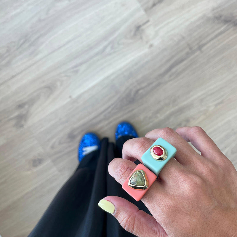 Grande bague femme en amazonite rouge menthe
