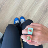 Grande bague femme en amazonite rouge menthe