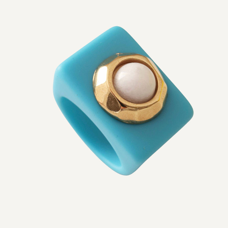 Anillos mujer azul con porcelana blanca SANTORINI