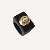 Bague femme noire avec labradorite