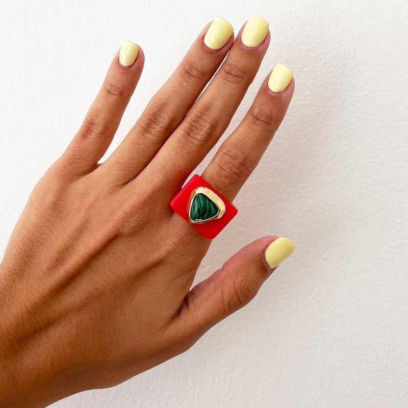Anillo color rojo malaquita para mujer