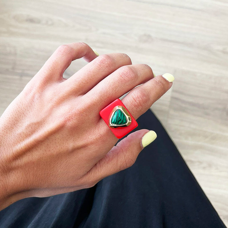Anillo color rojo malaquita para mujer