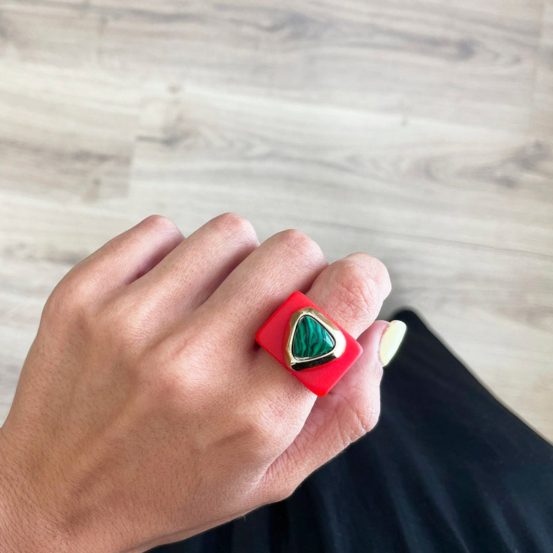 Anillo color rojo malaquita para mujer