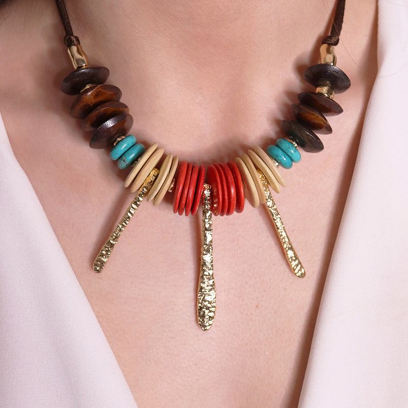 COLLAR AJUSTABLE MADERA TURQUESA ÉMOLO RONA