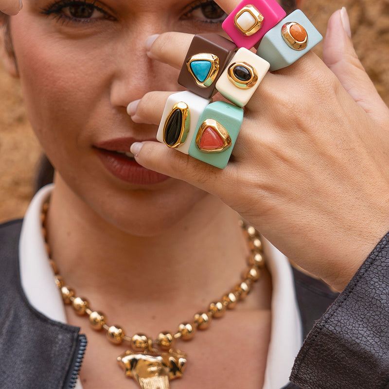 Anillo grande para mujer Klein ojo de gato verde