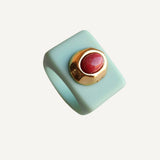 Grande bague femme en amazonite rouge menthe