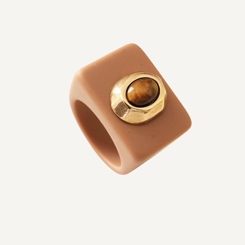 Bague œil de tigre moka pour femme