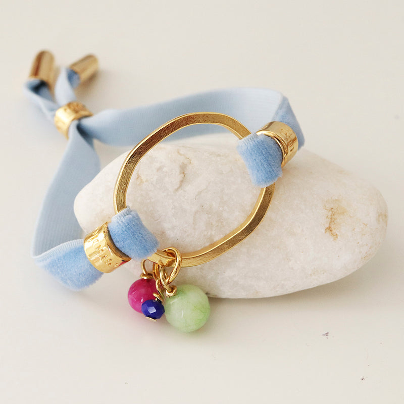pulsera ajustable terciopelo para mujer color azul cielo