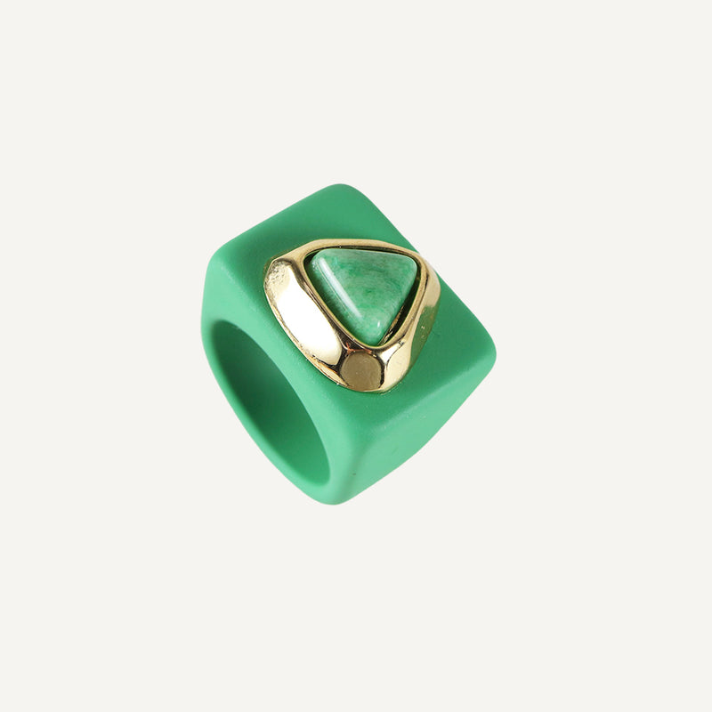 ANILLO FLUOR ÉMOLO PIEDRA NATURAL VERDE CESPED